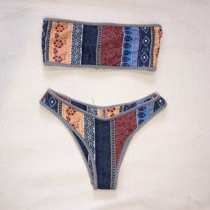 ZAFUL two piece bohemian flower paisley swim suit